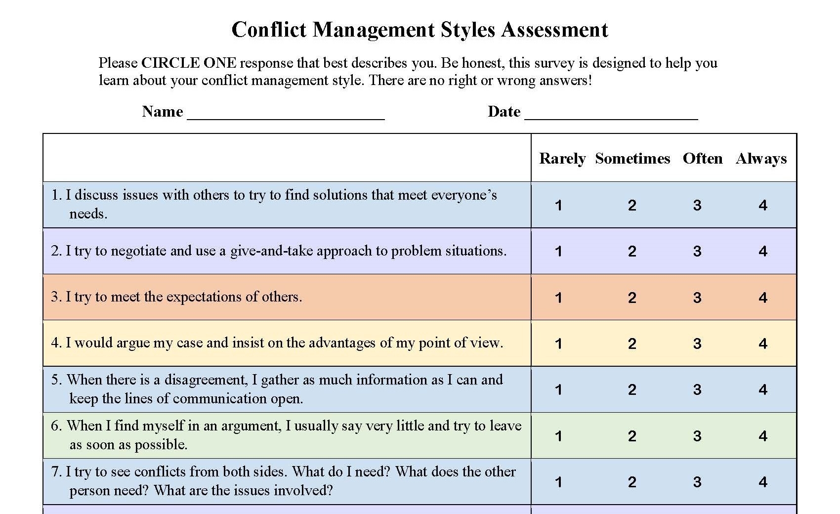 2 Questionnaires Identifying Conflict Management Style Sustaining